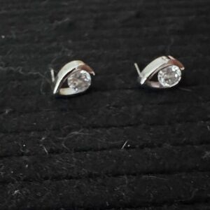 Tear Drop Silver Tone Clear Stone Stud Post Earrings